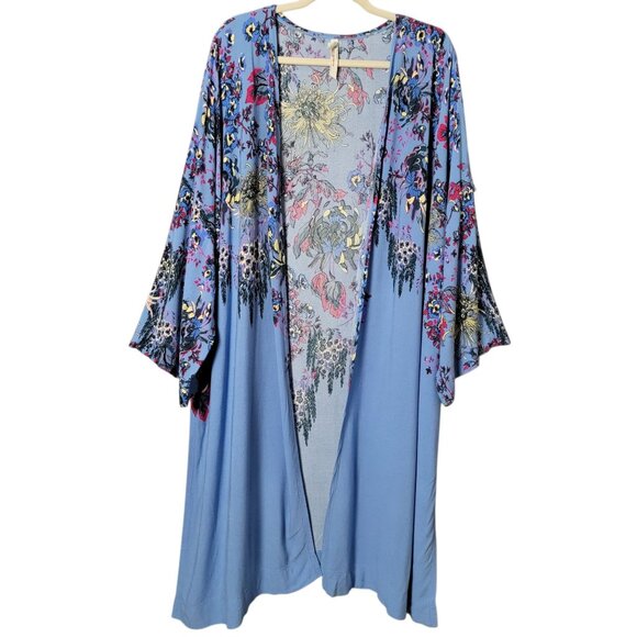 Ultimately Free People Womens Blue Floral Don't Know Kimono XS/S Boho Cottage - Picture 1 of 12
